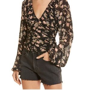 Free People Blouse Black Floral